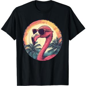Flamingo Sunglasses Palm Tree Beach T-Shirt, XL