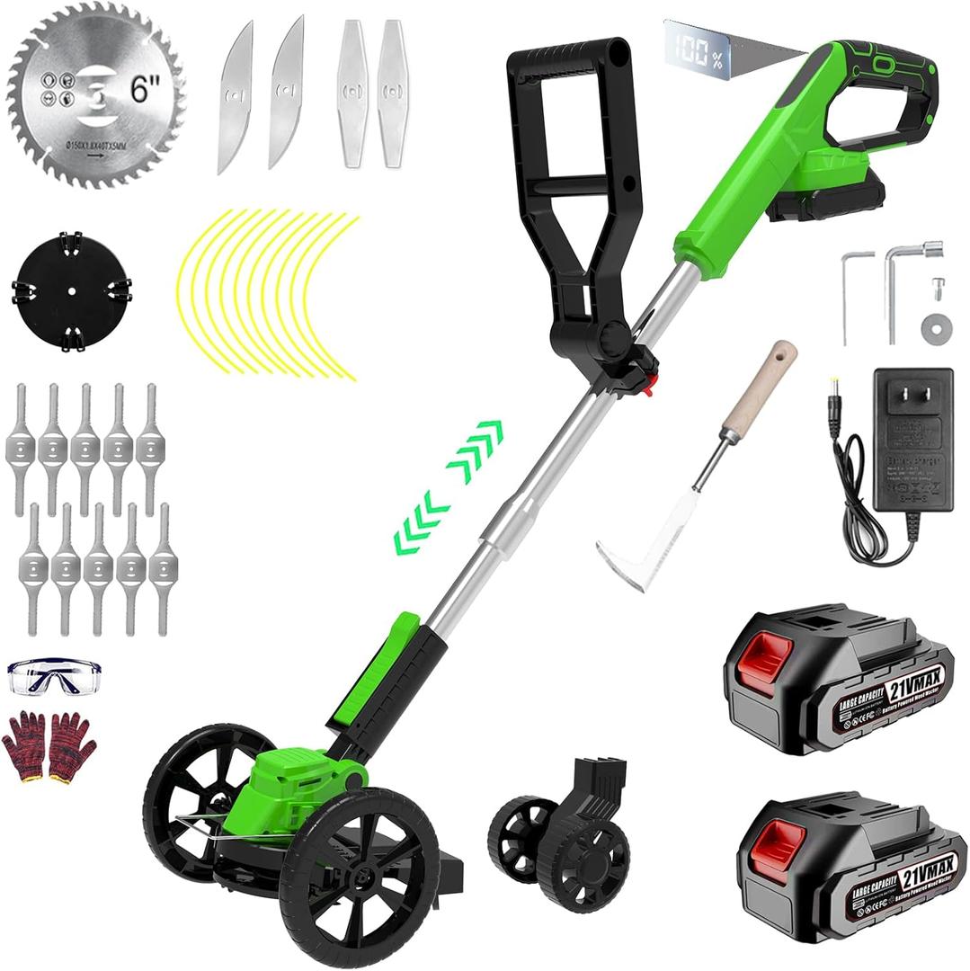Electric Weed Wacker Eater Battery Powered Cordless String Trimmer, 21V Grass Trimmer Battery Operated Brush Cutter, 3 in 1 Lightweight Weed Trimmer/Lawn Edger/Trimmer Edger for Yard Garden