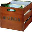 Victrola Wooden Record Crate  Tabletop Vinyl Album Holder, No-Tool Assembly, Holds Over 50 Records, Real Wood Construction, Elegant Design (Wood) (Mahogany)
