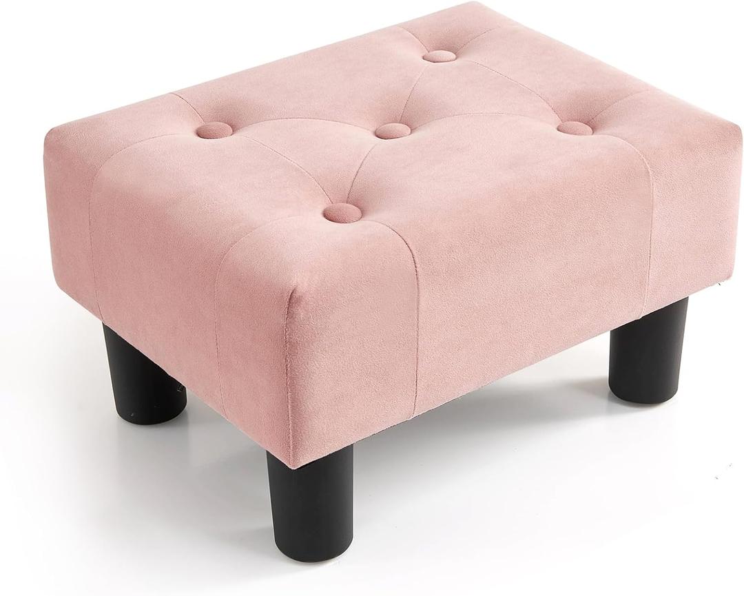 Poofzy Small Foot Stool Ottoman, Velvet Ottoman Foot Rest with Legs, Rectangle Foot Rest for Couch, Footstools and Ottomans Small for Living Room and Entryway (Pink)