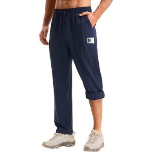 baleaf Men's Hiking Pants Water Resistant Convertible Cargo Capri Roll Up Capri UPF50+ Zipper Pockets Clothing Travel (Medium, Navy Blue)