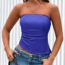 PRETTYGARDEN Women's Faux Leather Tube Tops 2025 Summer Strapless Asymmetrical Ruched Bandeau Shirts Going Out Club Outfits (Blue, XXL)