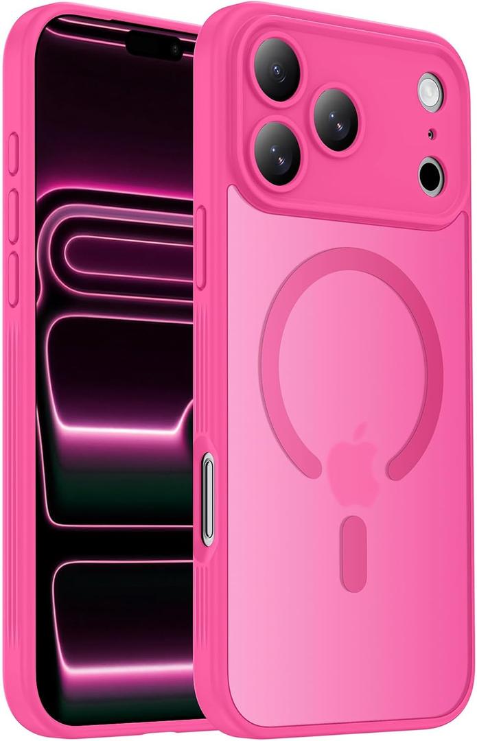 Designed for iPhone 17 Pro Case, Compatible with MagSafe, [Camera Protection] [15FT Military Drop Protection] Shockproof Translucent Matte Anti-Slip Phone Case, 6.3", Hot Pink
