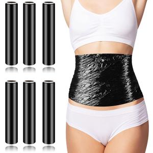 6 Rolls 60 Meters Black Osmotic Plastic Body Wrap, Workout and Sweat Enhancer Stomach Reduces Cellulite Body Wrap Film Effect Applicator