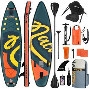 NACATIN Inflatable Stand Up Paddle Board with Kayak Seat,10'6"Upgrade Version Blow Up Paddle Boards for Adults with Premium SUP Accessories&Backpack,Adjustable Paddle,Camera Mount,Fins,Hand Pump