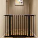 29-42 inches Metal Baby Gate for Stairs/Doorways, 30 inches Tall Pressure Mounted Pet Gates, Auto-Close Child Safety Gate, No Drilling Easy Walk-Through Dog Gate Indoor, Black