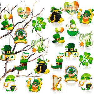 St. Patrick's Day Ornaments Decoration, 36pcs St. Patrick's Day Tree Decorations Wooden Irish Saint Patricks Day Hanging Ornament for St Patricks Day Decorations Accessories