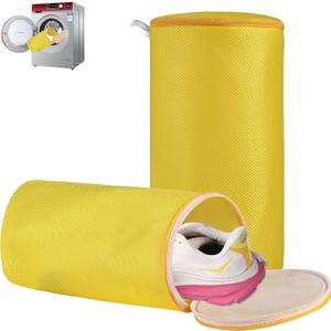 2 x Shoe Washing Machine Bag, Laundry Shoe Bag for Washer and Dryer, Yellow Sandwish Mesh, 2L(8x15in)