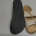 Womens Flat Sandals Cork Footbed Slides 2 Straps Adjustable Buckle Slip On Summer with +Comfort Shoes, Size 5