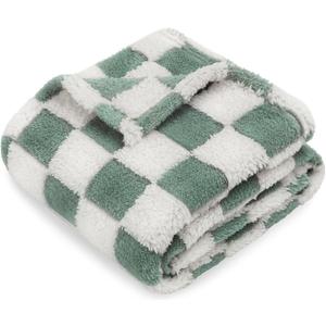 HOMRITAR Checkered Baby Blanket for Boys Sage Green Soft Fluffy Fuzzy Blankets with 3D Chessboard Grid, Warmer Comfort Reversible Lightweight Bed Blanket for Toddlers Infant or Newborn 30 x 40 Inch (Celadon)