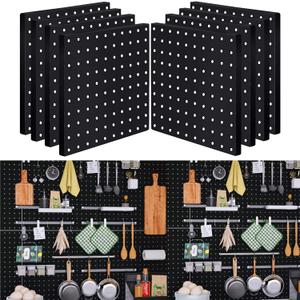 8Pcs Pegboard Wall Organizer Panels Black ABS Pegboard Wall Mount for Home, Craft Room, Garage, Kitchen, Workshop, Tool Organization, 10 * 10in Peg Boards. (No Hooks and Bins).