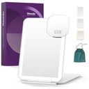 Mocado LED Foldable Travel Makeup Mirror - 5x7 inches 3 Colors Light Modes USB Rechargeable Touch Screen, Portable Tabletop Cosmetic Mirror for Travel, Cosmetic, Office (White) 
