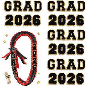 Upgraded 32 PCS Grad 2026 Letter Patches Self Adhesive, 2.1 Inch Iron on Patches Sew on Chenille Letter Patches with Glitter, Graduation Embroidered Applique for DIY Tees Bags Lei Grad Decor (Black)