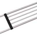 BAOYOUNI Expandable Shelf Closet Tension Rod Adjustable Shelving Unit Storage Rack Organizer Hanger Space Saving Divider for Wardrobe, Cupboard, Kitchen, Bathroom Use, Black, Recommended Use Length: IN