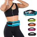 Jueachy Running Belts for Women Waterproof Fanny Pack Running Waist Pouch Phone holder Adjustable Sports Money Belt with Headphone Port (Blue)