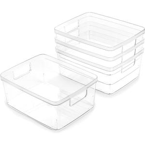BINO Plastic Storage Containers, Small - 4 Pack THE LUCID COLLECTION, Multi-Use Organizer Bins Built-In Handles BPA-Free Clear, Fridge, Pantry & Home Organization