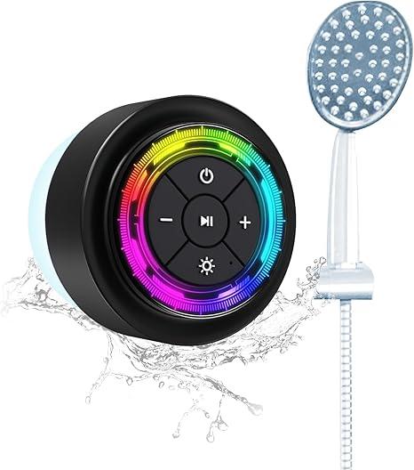 XLEADER SoundAngel Mate(2 Gen) Bluetooth Shower Speaker, Certified IPX7 Waterproof, 8W Crystal Sound&Rich Bass, 12H Playtime, Christmas Stocking Stuffers for Teens Women Men, White Elephant Gifts (Line Light)