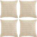Fancy Homi 4 Packs Boho Cream Decorative Throw Pillow Covers 18x18 Inch for Living Room Couch Bed Sofa, Rustic Modern Farmhouse Home Decor, Soft Plush Corduroy Cute Square Beige Cushion Case 45x45 cm (18" x 18" (Pack of 4))