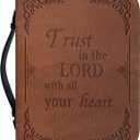 Brown Bible Cover Case for Women Men Classic Bible Carrying Bag with Zipper Church Large Book Bible Protector Trust in The Lord with All Your Heart Bible Cover (Medium)
