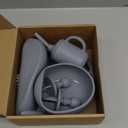 LITTLE RAWR Silicone Baby Feeding Set 14 Pcs,Baby Led Weaning Supplies, Baby Spoons Suction Bowl Divided Plate Bib Cup Finger Brush,First Stage Solid Food Eating Utensils - 6+ Months(Blue Gray)