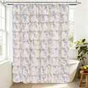 Yinhua Blue Floral Shower Curtain, Farmhouse Ruffle Shower Curtains for Bathroom, French Country Bath Curtain Waterproof Washable, 72 Wx72 L