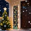 Golden Black Winter Christmas Welcome Sign for Front Door with Hanging Rope, 47" Farmhouse Cute Vertical Wood Welcome Sign for front porch, Rustic Large Tall Wooden Porch Leaner Home Outdoor Decor