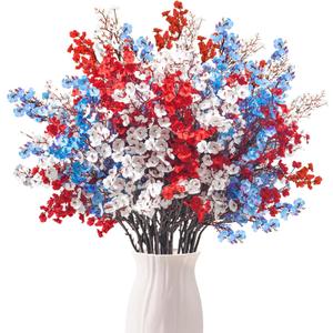 Uieke 6Pcs 4th of July Artificial Flowers Fake Patriotic Babys Breath Flowers for Independence Day Decor Blue White Red Silk Flowers for Memorial Day Floral Arrangement Home