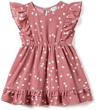 PATPAT Matching Mommy and Me Dresses Outfits: Ruffle Sleeve Polka Dot Pattern Vacation Dresses, 9-12M