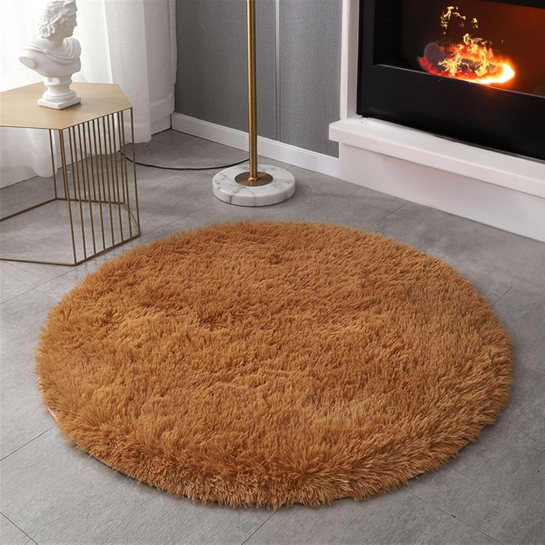 SK Studio Round Area Rugs for Bedroom Soft Fluffy Shaggy Circle Rugs Non-Slip Large Carpet for Living Room Dorm Kids Room Nursery Room Khaki, 24x24 Inch
