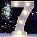 Pooqla Marquee Light up Numbers, Lighted Numbers for 7th Birthday Decorations, Night Light Battery Powered for Silver Party Decorations, Gift for Boys Girls Christmas Wedding Home Room Decoration