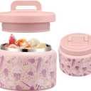 JXXM 8 Oz Thermo Food Jar for Hot & Cold Food for Kids, Insulated Lunch Containers Hot Food Jar,Leak-Proof Vacuum Stainless Steel Wide Mouth Lunch Soup Thermo for School (Pink-Jellyfish)