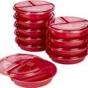 GoodCook Meal Prep Containers Set Microwave & Dishwasher-Safe Round Food Organizers with Labeled Compartments BPA-Free Food Storage Set with Snap Shut Lids Portion Control, 10-Pieces, Red