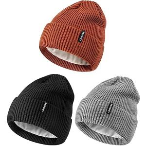 MSDC Beanies Women 3 Pack, Winter Hats for Women Men Fleece Lined Warm for Cold Weather, Beanie for Women Fashion Skull Cap (Black+Gray+Dark Orange)