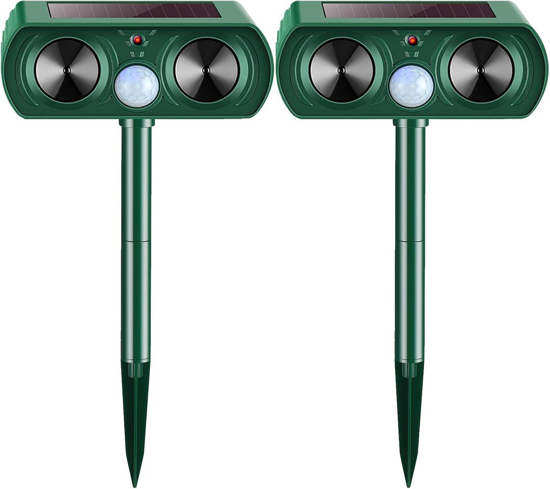 2 Pack 2025 Solar Ultrasonic Animal Repeller Waterproof Deer Repellent Devices Yard Garden Outdoor Flashing Light Deterrent for Rabbits, Raccoons, Dogs, Cats,Rodents, Skunks, Squirrels