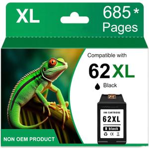 Printer Ink 62 XL 62XL Envy 7645 for HP 62 XL Black Ink Cartridge HP Ink 62 62XL Ink Cartridges Black HP62 HP62BK for ENVY 5540 5544 5545 5642 5660 5664 7640 7645, OfficeJet 200 250 258 5740 5745 5746