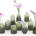 Green Glass Bud Vases Set of 12, Mini Flower Vase for Centerpieces, Small Glass Vases in Bulk for Wedding Decorations, Vintage Vase for Bridal Shower, Party, Recepetion, Home Table Dcor