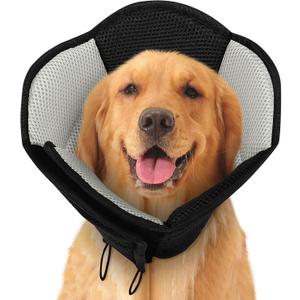 SUNFURA Dog Cones for Large Dogs, Soft Pet Cone Stop Licking After Surgery, Adjustable Pet E-Collar Alternative for Wound Healing, Black X-Large