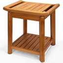 Teak Shower Stool 17" for Inside Shower, HeavyDuty Shower Bench Seat | Non-Slip Shower Stool with Storage Shelf, Waterproof Shower Chair for Seniors & Post Surgery, Safe Bathing & Everyday Comfort