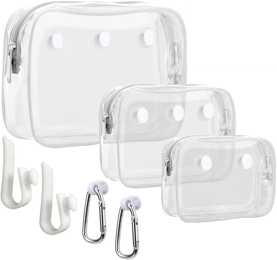 3 Packs Clear Bogg Beach Tote Bag with 2 Pack Insert Hooks Accessories for Bogg Bags Travel Makeup Clean Toiletry Brush Organizer Cosmetic Divider Storage Inner Pouch (White)