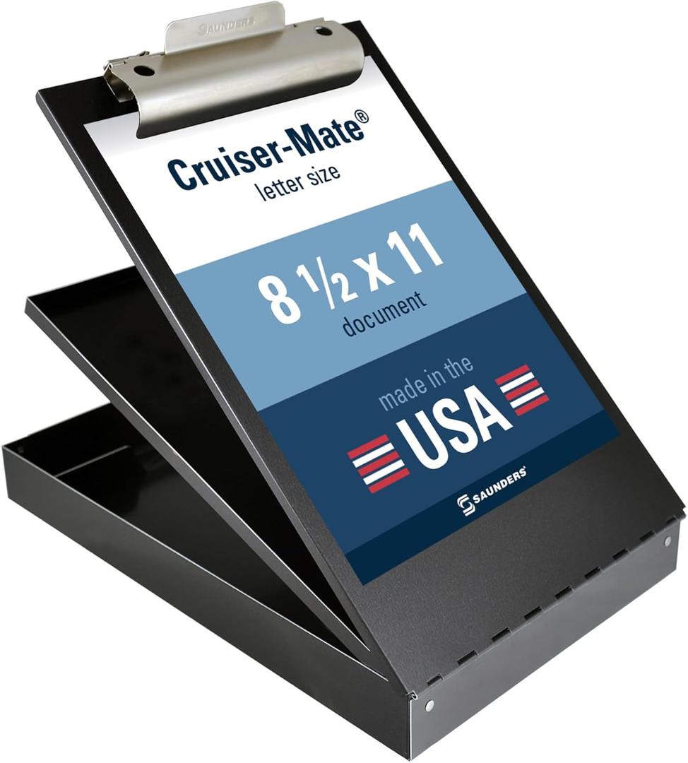 Saunders Metal Clipboard with Storage, Dual Storage Nursing, Letter Size Heavy Duty Contractor with High Capacity Clip and Self Locking Latch, Black, Proudly Made in USA