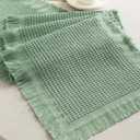 Vitalizart Dusty Green Table Runner 14"x72" Waffle Weave Boho Rustic Fringe Cotton Farmhouse for Home Decor Coffee Table Cloth Bedroom Kitchen Dining Decoration (Dusty Green 14x72inch)