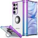 DAUPIN for Galaxy S25 Case Clear with 360 Rotation Metal Ring Holder Stand, Support Magnetic Car Phone Mount Soft TPU Bumper PC Hard Protective Phone Case for Samsung S25 5G (Purple Blue)