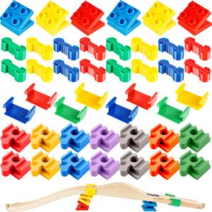 44 Pcs Wooden Train Track Accessories Wooden Track Connector Bulk Building Block Train Expansion Pack for Kids Educational Toys