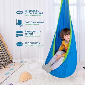 OUTREE Kids Pod Swing Seat, Cotton Child Hammock Swing Chair, Sensory Swing for Indoor and Outdoor Use, Blue