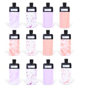 ASEVAT 3 oz Leak Proof Empty Squeeze Pouches, Refillable Travel Size Containers, Portable Liquid Pouches for Travel, Stand Up Pouch,TSA Approved (Pink+Purple, 12 pack)
