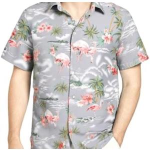 SSLR Pack Hawaiian Shirt for Men Flamingo Short Sleeve Casual Button Down Shirts Summer Beach Shirt Size L