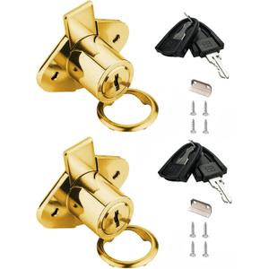 801 Office Furniture Desk Drawer Lock Cabinet Door Locker with 4 Keys 7/8 in. Outside Diameter (2 Packs, Gold, keyed alike2)