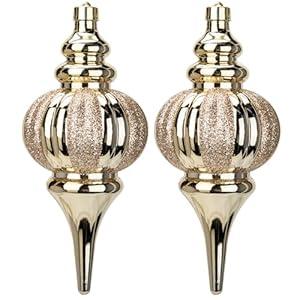 2 Pcs 10" Large Christmas Ball Ornaments, Shatterproof Finial Drop Ornaments Christmas Tree Decorations Gold Christmas Big Ornaments Hanging Ball for Holiday Christmas Decorations