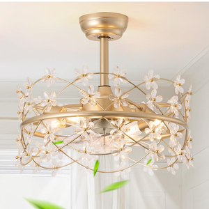 20 Inch Gold Caged Ceiling Fan with Light, Flower Chandelier Ceiling Fan with Lights Remote Control, Frower Crystal Fandelier 6 Speeds for Girl's Bedroom, Living Room 20 Inch Gold Caged Ceiling Fan with Light, Flower Chandelier Ceiling Fan with Lights Remote Control, Frower Crystal Fandelier 6 Speeds for Girl's Bedroom, Living Room