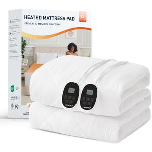 Heated Mattress Pad California King Size with Dual Zone Control, 12 Heat Settings, 1-12H Timer, Preheat & Memory Function, Machine Washable Electric Bed Warmer, ETL & FCC Certified